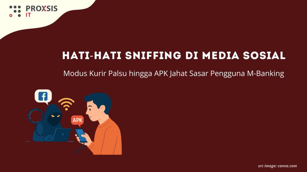 lustrasi sniffing di media sosial saat pengguna terhubung ke WiFi publik dan menerima file APK jebakan.