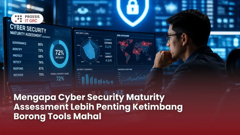 Ilustrasi proses cyber security maturity assessment di perusahaan.